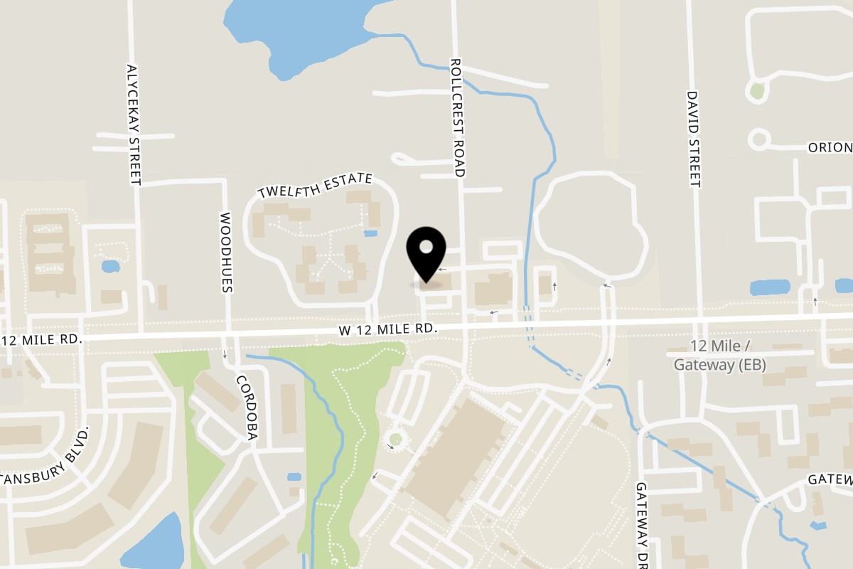 Map showing the location of Thai 2GO! on 30012 W 12 Mile Rd in Farmington Hills